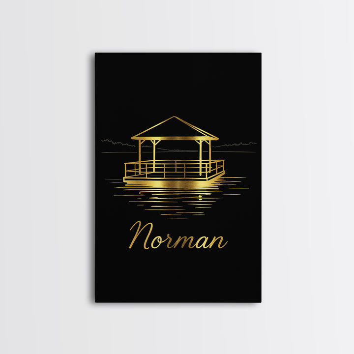 Norman Oklahoma Travel Poster, Canvas Print, Gold Outline Poster Art, Norman Poster Print, Travel Wall Art, City Travel Prints, Wall Decor
