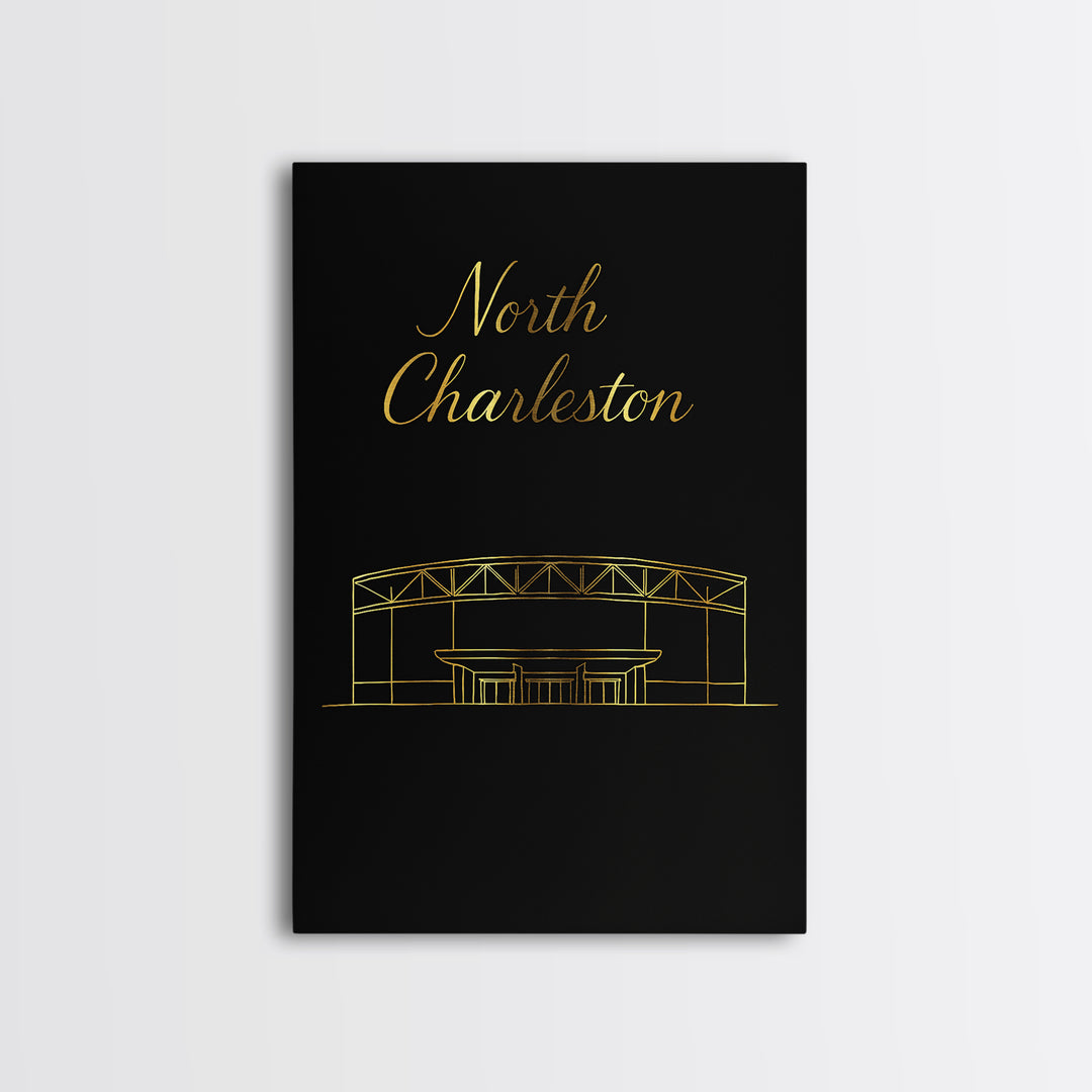 North Charleston South Carolina Travel Poster, Canvas Print, Gold Outline Poster Art, North Charleston Poster Print, Living Room Wall Art
