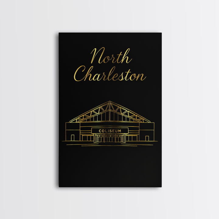 North Charleston Travel Poster, Canvas Print, Black Gold Minimalist Art, North Charleston City Art, Travel Poster Set, Retro Travel Print