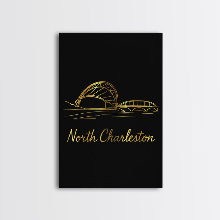North Charleston Travel Poster, Canvas Print, Dark Minimalist Wall Art, North Charleston Wall Art, Travel Poster Art, City Illustration