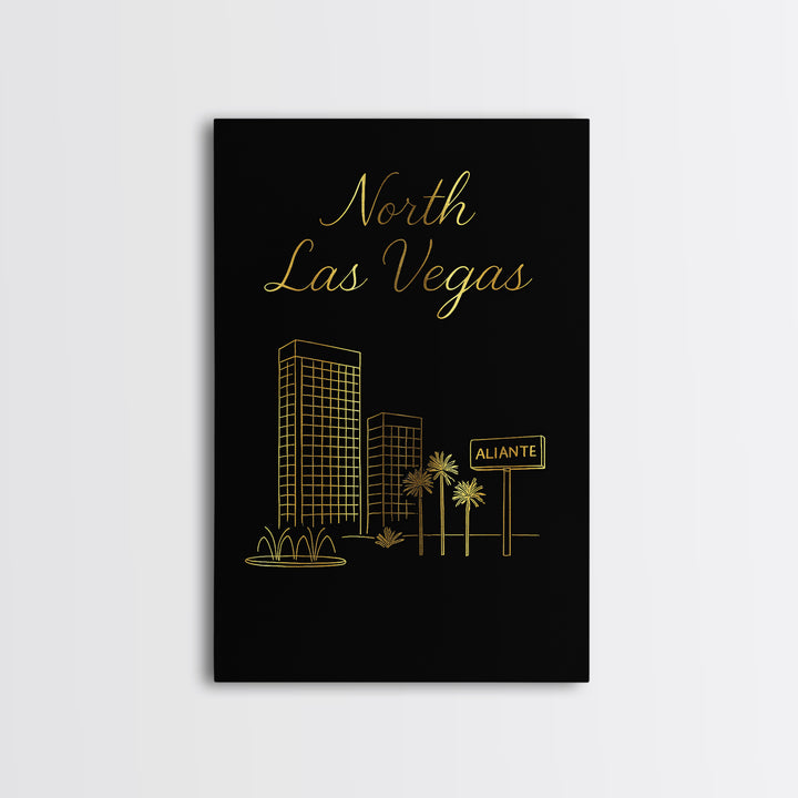 North Las Vegas Nevada Travel Poster, Canvas Print, Gold Outline Poster Art, North Las Vegas Art Print, Vintage City Art, Vintage Travel Art