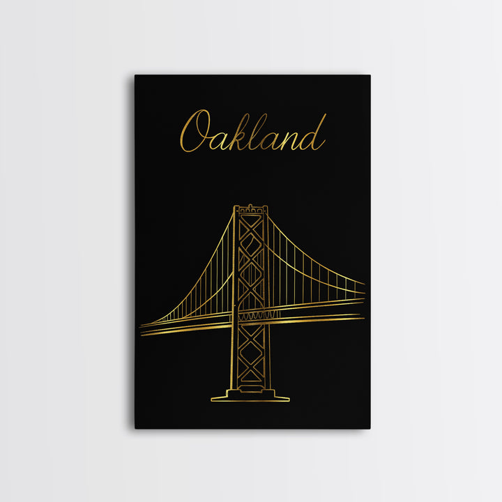 Oakland Travel Poster, Framed Canvas Print, Minimalist Gold Line Art, Oakland City Art, Travel Poster Art, City Travel Prints, Design 2