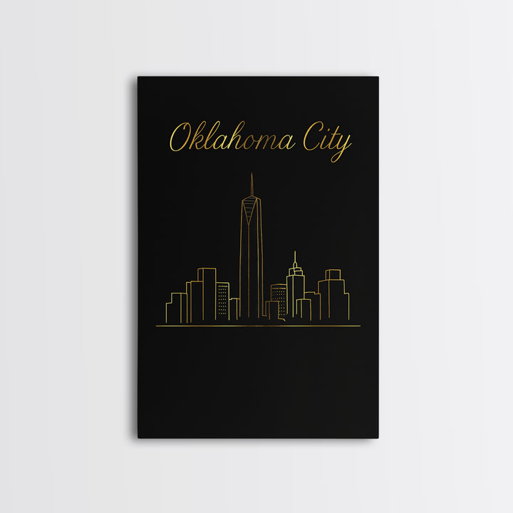 Oklahoma City Oklahoma Travel Poster, Canvas Print, Minimalist Gold Line Art, Oklahoma City Wall Art, Wall Decor, Retro Travel Print
