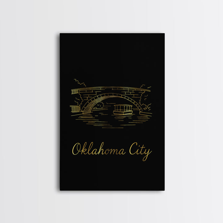 Oklahoma City Travel Poster, Framed Canvas Print, Black Gold Minimalist Art, Oklahoma City Art Print, Fine Art Print, Gift For Travelers