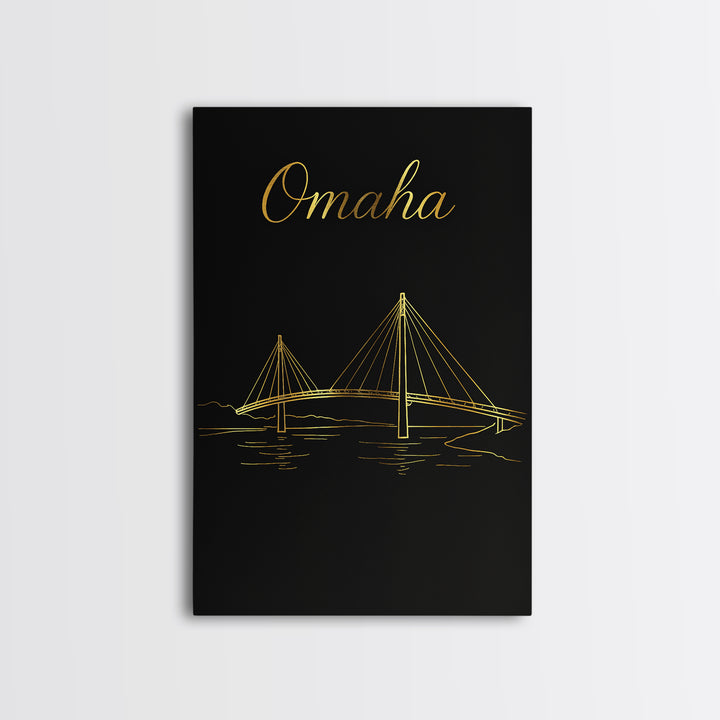 Omaha Nebraska Travel Poster, Canvas Print, Black Gold Minimalist Art, Omaha City Art, Eclectic Wall Decor, Wall Art, Wanderlust Decor