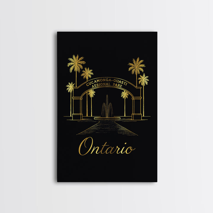 Ontario Travel Poster, Framed Canvas Print, Gold Outline Poster Art, Ontario Travel Art, Vintage City Art, Fine Art Print, Travel Gift