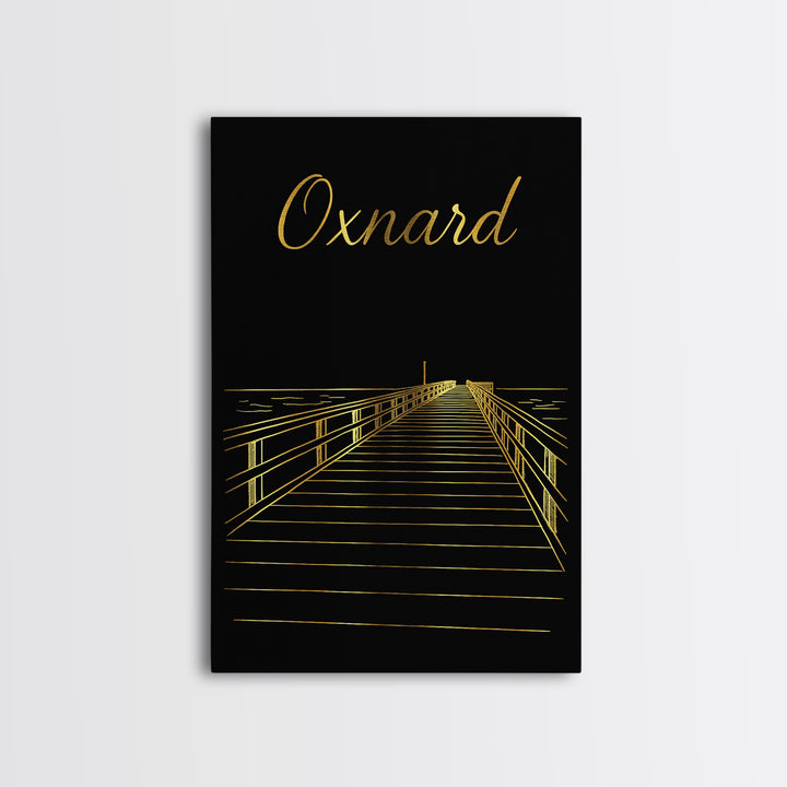 Oxnard Travel Poster, Framed Canvas Print, Minimalist Gold Line Art, Oxnard Travel Art, Home Office Decor, Travel Poster Art, Home Decor