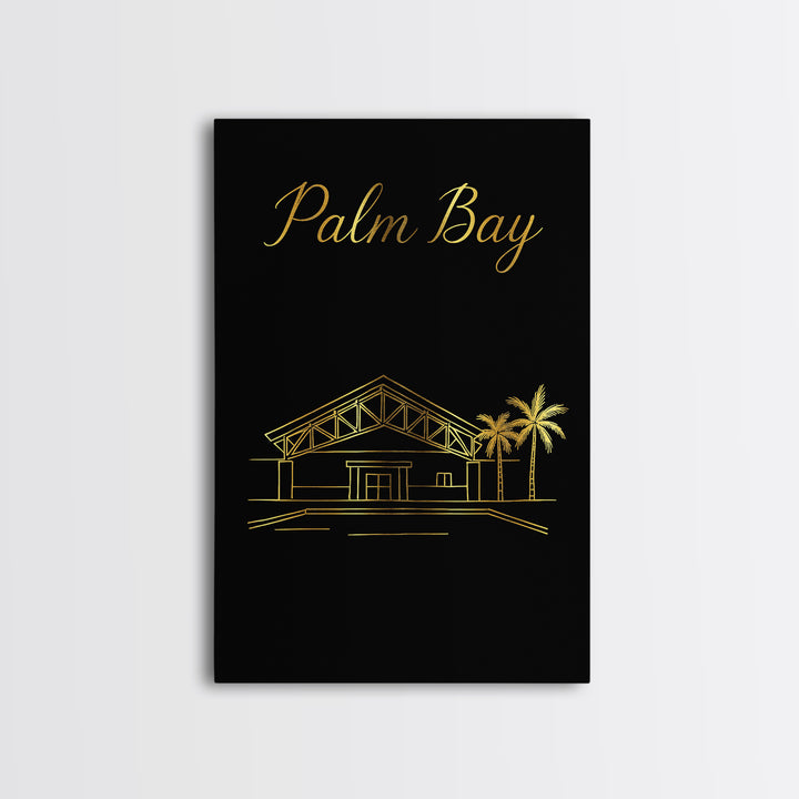 Palm Bay Florida Travel Poster, Canvas Print, Minimalist Gold Line Art, Palm Bay Travel Art, Wall Decor, City Illustration, Poster Print