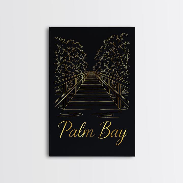 Palm Bay Travel Poster, Canvas Print, Black Gold Minimalist Art, Palm Bay Poster Print, Gift For Travelers, Living Room Wall Art