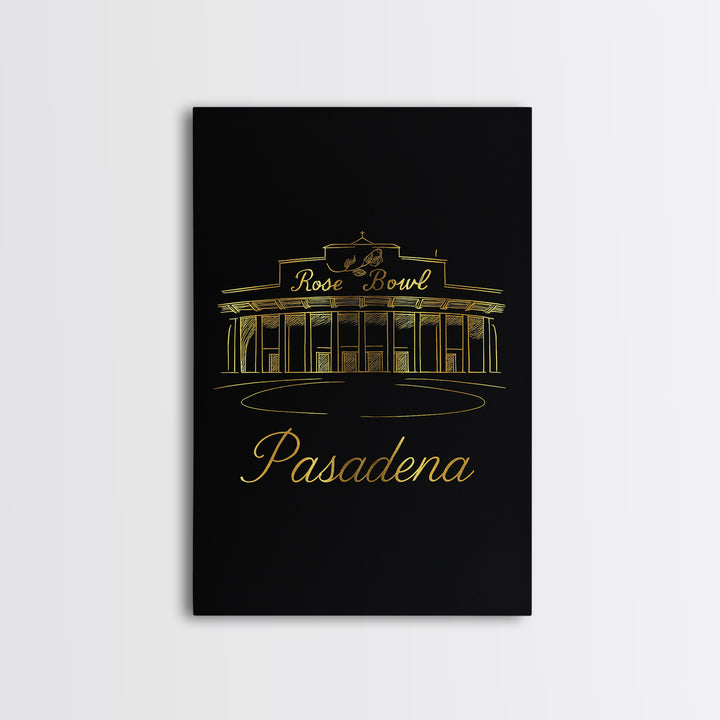 Pasadena Travel Poster, Framed Canvas Print, Gold Outline Poster Art, Pasadena City Art, City Travel Prints, Travel Wall Decor