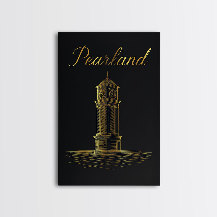 Pealand Travel Poster, Framed Canvas Print, Black Gold Minimalist Art, Pealand Art Print, City Illustration, Eclectic Wall Decor
