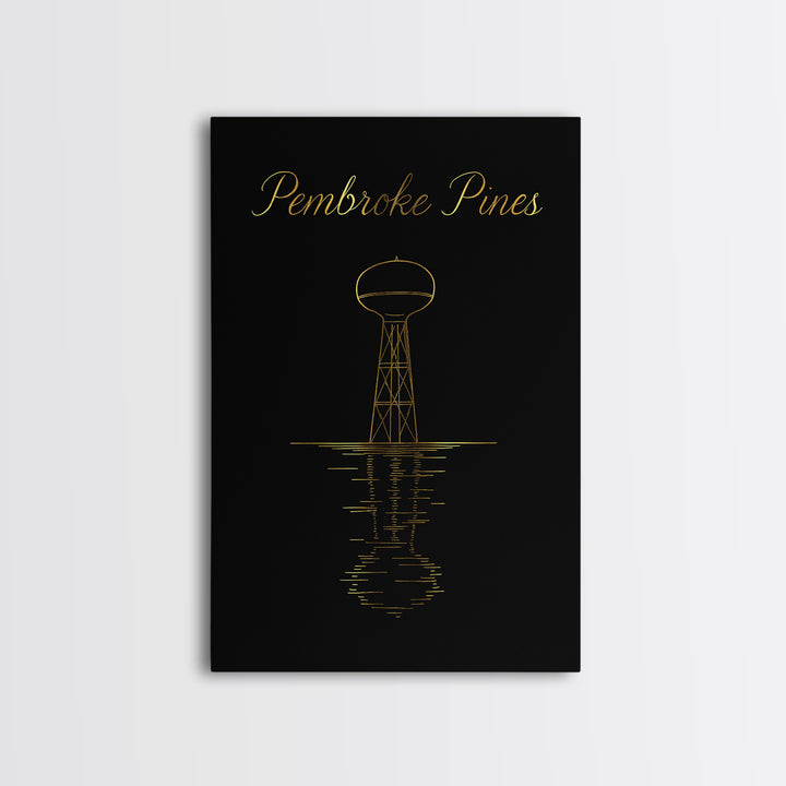 Pembroke Pines Florida Travel Poster, Canvas Print, Black Gold Minimalist Art, Pembroke Pines City Art, Travel Poster Set, Travel Art