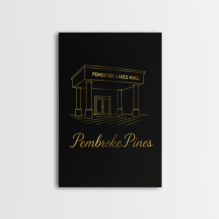 Pembroke Pines Travel Poster, Canvas Print, Gold Outline Poster Art, Pembroke Pines Travel Art, City Travel Prints, Travel Wall Art