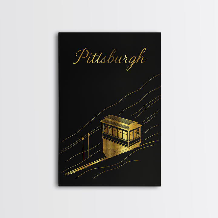 Pittsburgh Pennsylvania Travel Poster, Canvas Print, Black Gold Minimalist Art, Pittsburgh Travel Art, Wanderlust Decor, Travel Poster Set