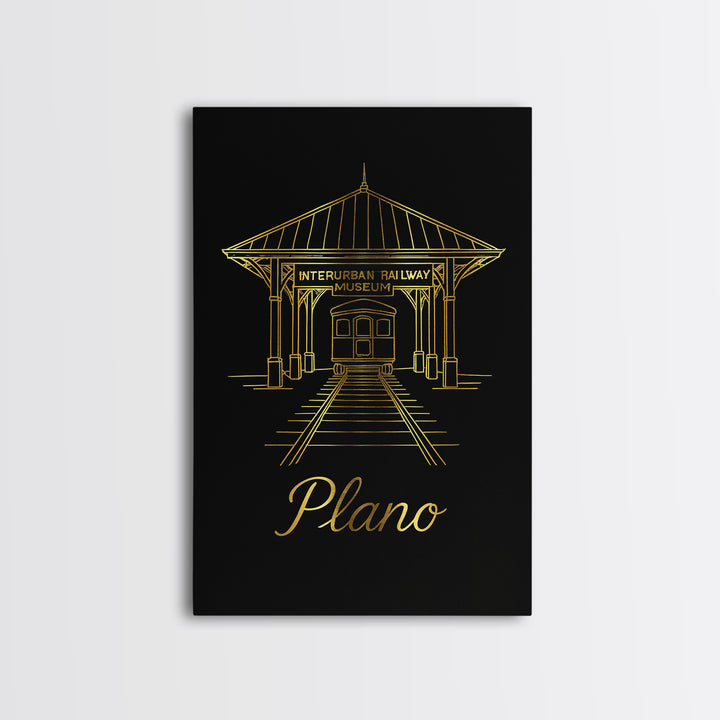 Plano Texas Travel Poster, Canvas Print, Gold Outline Poster Art, Plano Poster Print, City Illustration, Wall Decor, City Travel Prints