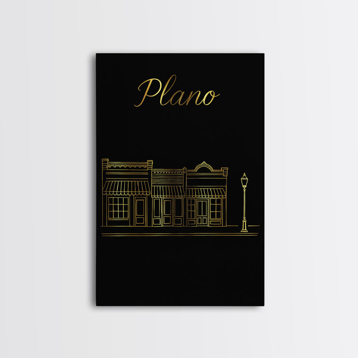 Plano Travel Poster, Canvas Print, Minimalist Gold Line Art, Plano City Art, Gift For Travelers, Wanderlust Decor, Travel Poster Set