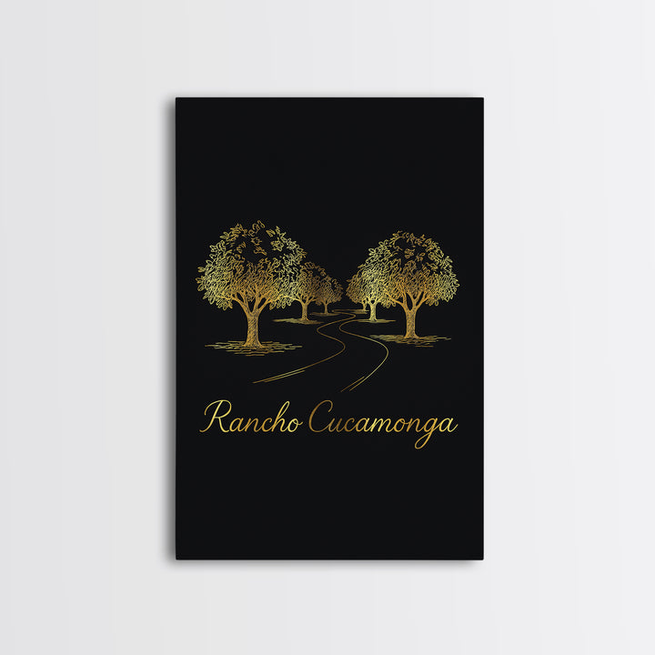 Rancho Cucamonga California Travel Poster, Canvas Print, Gold Outline Poster Art, Rancho Cucamonga Wall Art, Art Print, Travel Poster Set