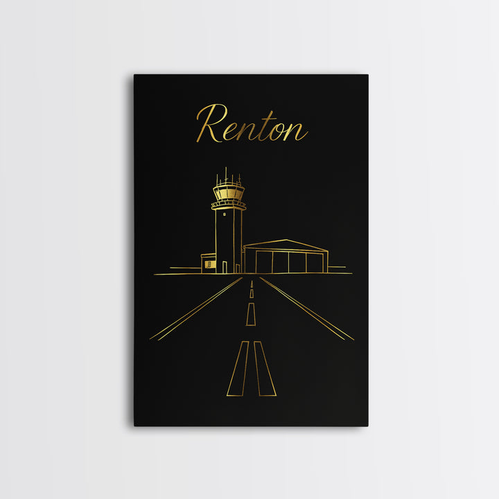 Renton Travel Poster, Framed Canvas Print, Dark Minimalist Wall Art, Renton Art Print, Travel Wall Decor, Fine Art Print, Travel Wall Art