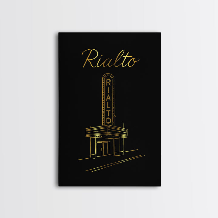 Rialto California Travel Poster, Canvas Print, Gold Outline Poster Art, Rialto Wall Art, Wall Decor, Travel Poster Set, Gift For Travelers