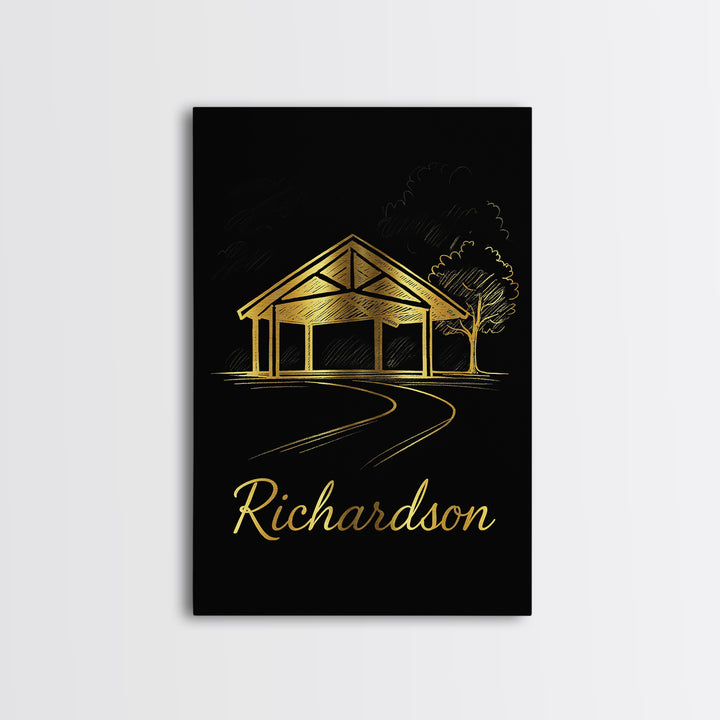 Richardson Travel Poster, Framed Canvas Print, Black Gold Minimalist Art, Richardson Art Print, City Illustration, Gift For Travelers