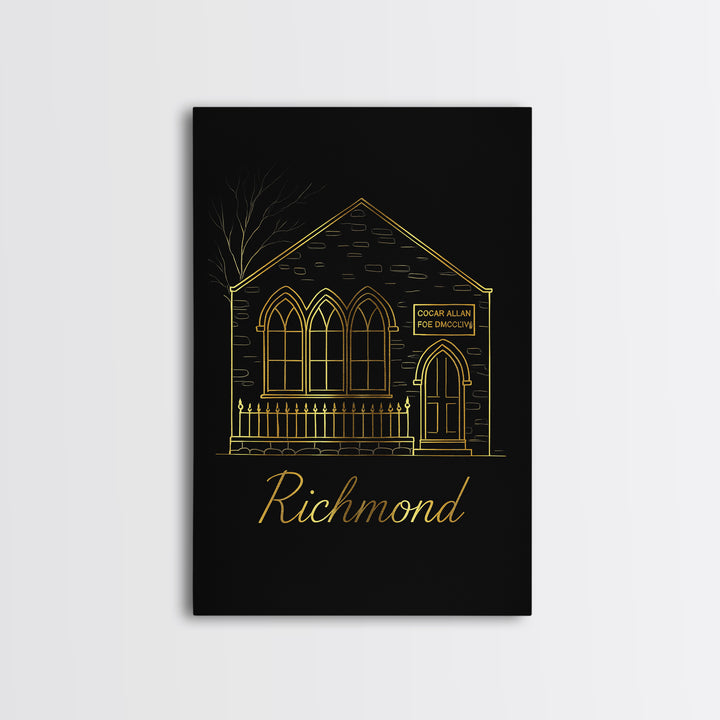 Richmond Virginia Travel Poster, Canvas Print, Minimalist Gold Line Art, Richmond Travel Art, City Art Print, City Illustration, Poster Art