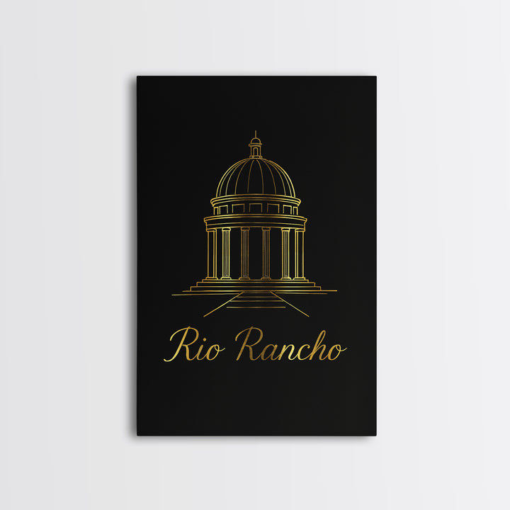 Rio Rancho New Mexico Travel Poster, Framed Canvas Print, Black Gold Minimalist Art, Rio Rancho City Art, Modern Wall Decor, Fine Art Print