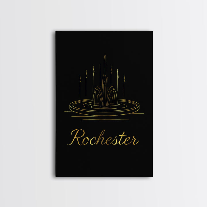 Rocherster Travel Poster, Framed Canvas Print, Dark Minimalist Wall Art, Rocherster Wall Art, Travel Art Print, Gift For Travelers