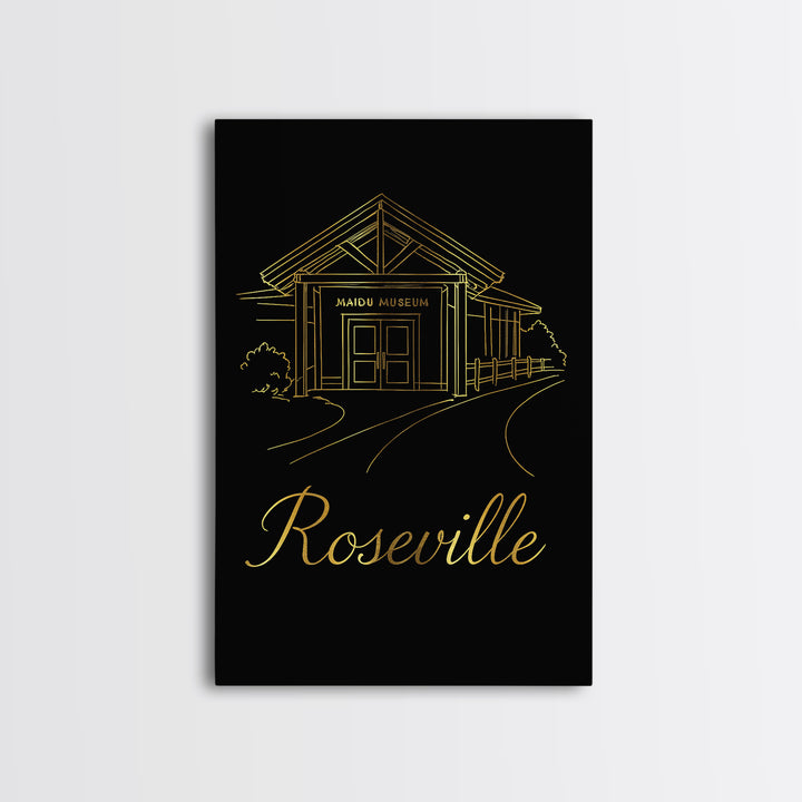 Roseville Travel Poster, Canvas Print, Minimalist Gold Line Art, Roseville Art Print, City Art Print, Travel Poster Set, Travel Wall Decor