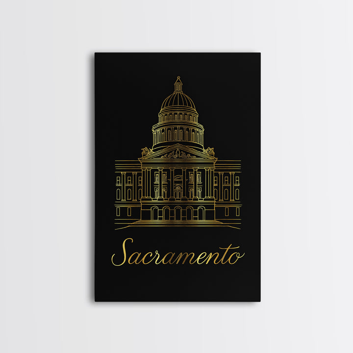 Sacramento California Travel Poster, Canvas Print, Dark Minimalist Wall Art, Sacramento City Art, Travel Wall Decor, Mid Century Wall Art