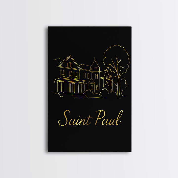Saint Paul Minnesota Travel Poster, Canvas Print, Gold Outline Poster Art, Saint Paul Travel Art, City Illustration, Living Room Wall Art