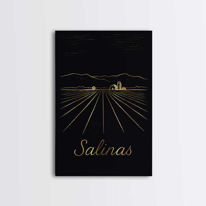 Salinas California Travel Poster, Canvas Print, Gold Outline Poster Art, Salinas Art Print, Travel Wall Decor, City Art Print, Wall Decor
