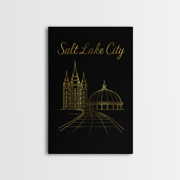 Salt Lake City Travel Poster, Canvas Print, Gold Outline Poster Art, Salt Lake City Wall Art, Modern Wall Decor, Travel Wall Decor