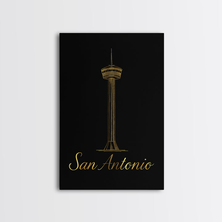 San Antonio Travel Poster, Framed Canvas Print, Black Gold Minimalist Art, San Antonio Wall Art, Eclectic Wall Decor, Travel Poster Set
