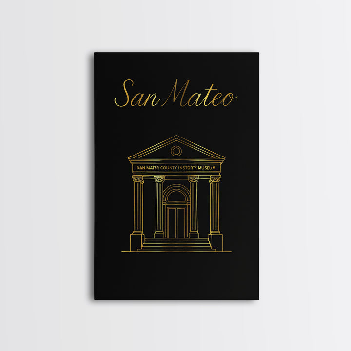 San Mateo Travel Poster, Canvas Print, Gold Outline Poster Art, San Mateo Travel Art, Travel Poster Art, Vintage City Art, Travel Prints