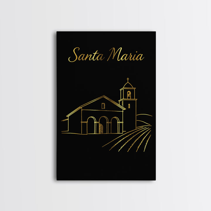 Santa Maria Travel Poster, Canvas Print, Dark Minimalist Wall Art, Santa Maria Travel Art, Travel Wall Art, City Illustration, Design 2