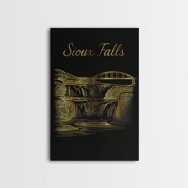 Sioux Falls South Dakota Travel Poster, Canvas Print, Black Gold Minimalist Art, Sioux Falls Travel Art, Home Office Decor, City Art Print