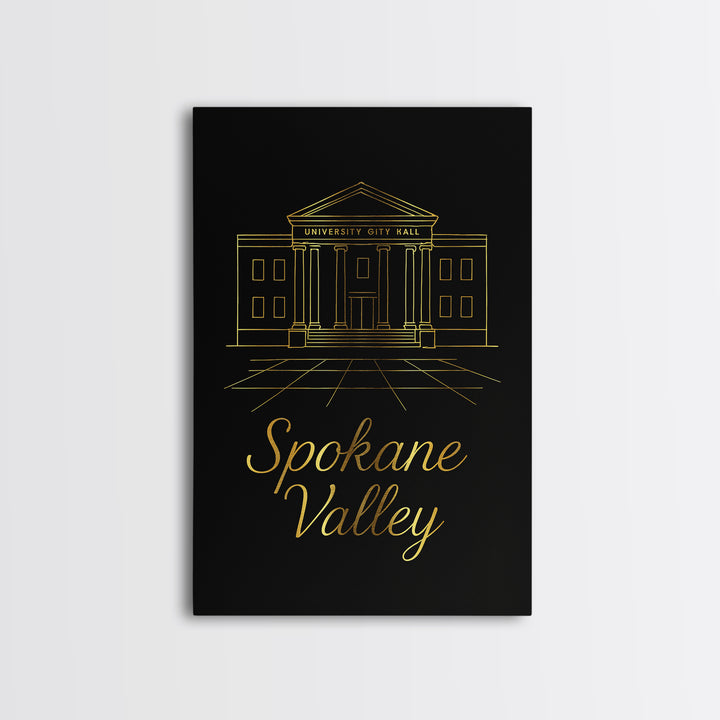 Spokane Valley Washington Travel Poster, Canvas Print, Dark Minimalist Wall Art, Spokane Valley Art Print, Travel Poster Art, Office Decor