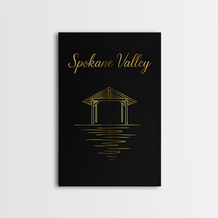Spokane Valley Travel Poster, Canvas Print, Minimalist Gold Line Art, Spokane Valley Wall Art, City Travel Prints, Fine Art Print