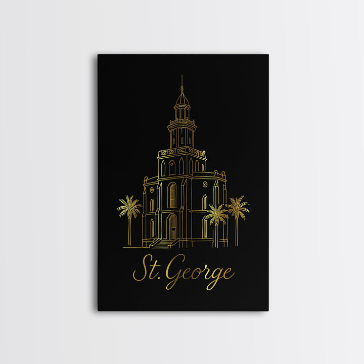 St George Utah Travel Poster, Framed Canvas Print, Gold Outline Poster Art, St George Art Print, Travel Poster Set, City Travel Prints