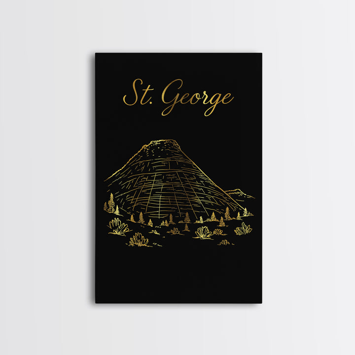 St George Travel Poster, Canvas Print, Black Gold Minimalist Art, St George Wall Art, City Travel Prints, Travel Art Print, Fine Art Print