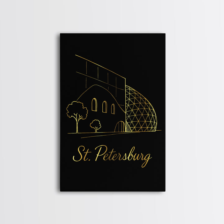 St Petersburg Travel Poster, Canvas Print, Black Gold Minimalist Art, St Petersburg City Art, Eclectic Wall Decor, Wanderlust Decor