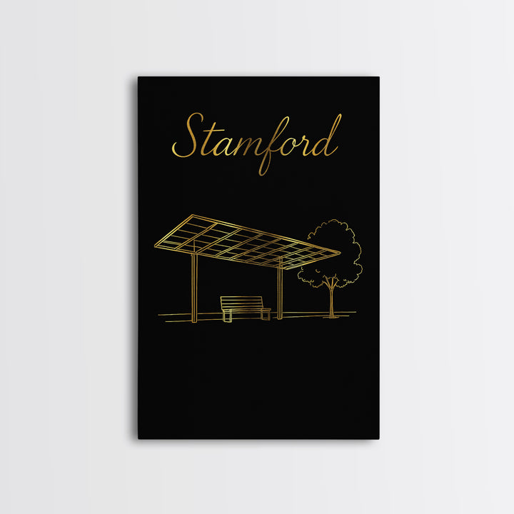 Stamford Travel Poster, Canvas Print, Gold Outline Poster Art, Stamford Wall Art, Retro Travel Print, Travel Poster Set, Travel Art Print