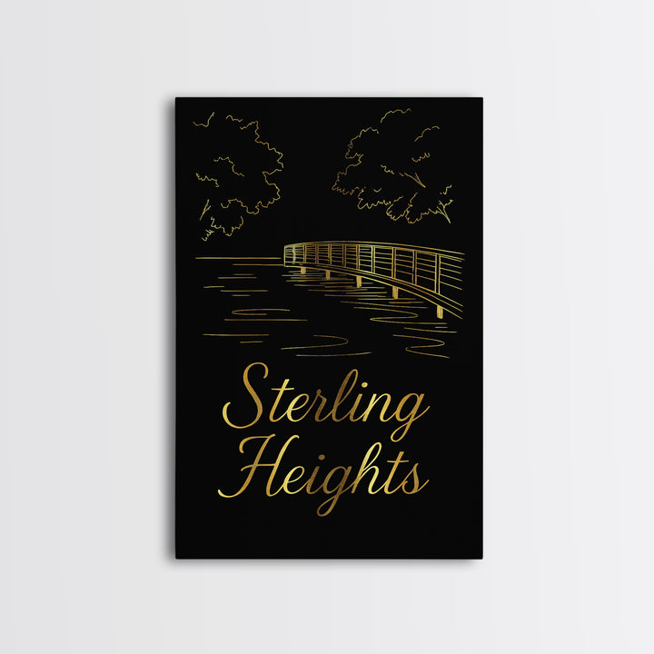 Sterling Heights Travel Poster, Framed Canvas Print, Dark Minimalist Wall Art, Sterling Heights Art Print, Travel Wall Art, Landscape Art