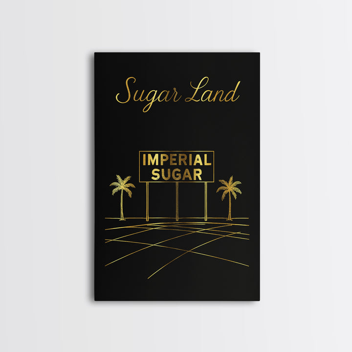 Sugar Land Texas Travel Poster, Canvas Print, Minimalist Gold Line Art, Sugar Land Art Print, Wanderlust Decor, Mid Century Wall Art