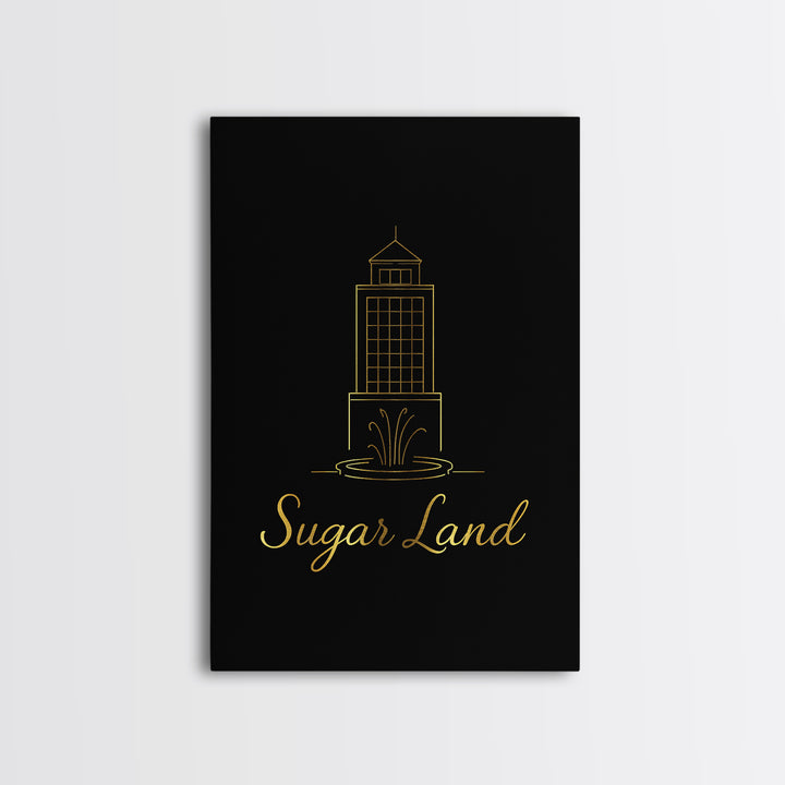 Sugar Land Travel Poster, Canvas Print, Gold Outline Poster Art, Sugar Land Poster Print, Retro Travel Print, Travel Poster Art