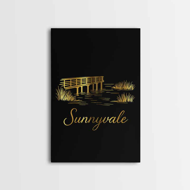 Sunnyvale Travel Poster, Canvas Print, Gold Outline Poster Art, Sunnyvale Poster Print, Travel Art Print, City Art Print, Home Office Decor