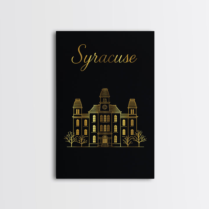 Syracuse Travel Poster, Framed Canvas Print, Dark Minimalist Wall Art, Syracuse Travel Art, City Art Print, Travel Wall Decor, Design 2