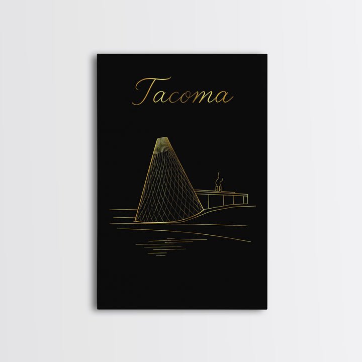 Tacoma Travel Poster, Framed Canvas Print, Minimalist Gold Line Art, Tacoma City Art, Home Office Decor, City Travel Prints, Poster Print