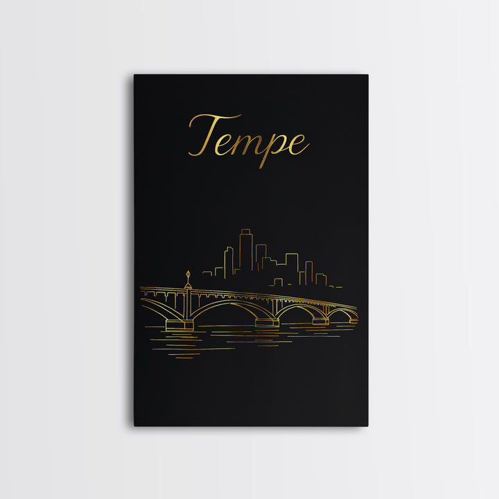 Tempe Arizona Travel Poster, Canvas Print, Gold Outline Poster Art, Tempe Art Print, Wanderlust Decor, Travel Poster Set, Home Office Decor