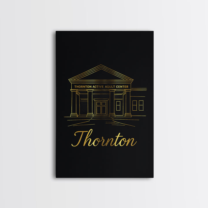 Thornton Travel Poster, Framed Canvas Print, Black Gold Minimalist Art, Thornton Art Print, City Travel Prints, City Art Print